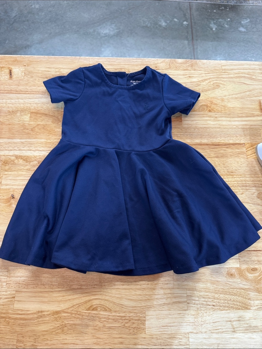 Ralph Lauren Girls Navy Blue Short Sleeve Fit Flare ponte Pleated Dress 18M